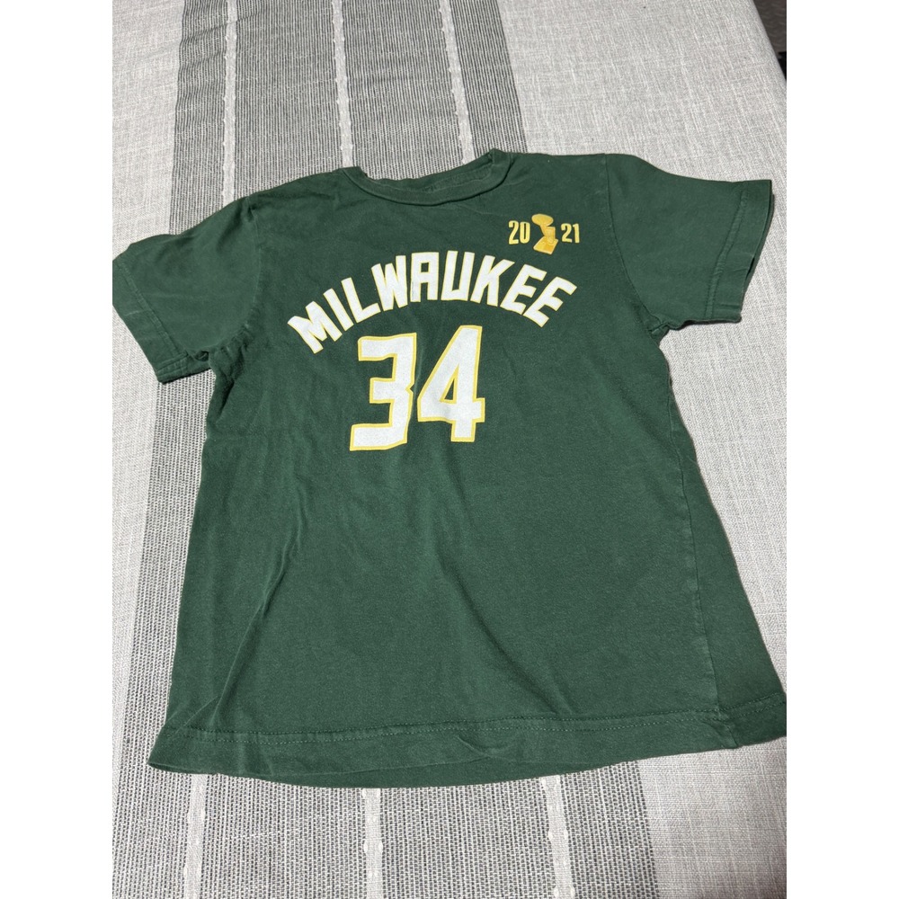 Milwaukee Bucks Giannis Antetokounmpo 34 2021 NBA Champions Kids T-Shirt Green 7